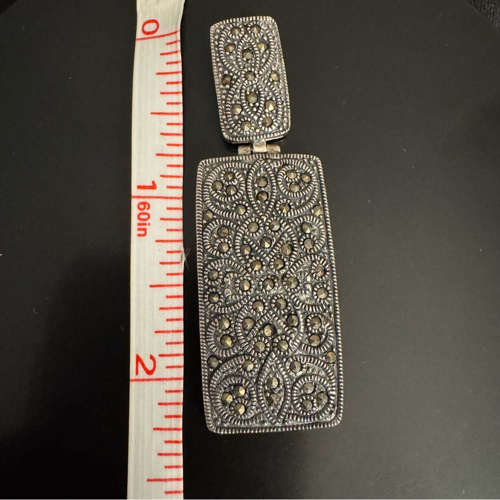 Vintage Sterling Silver Marcasite Filigree Pendant - Picture 5 of 7